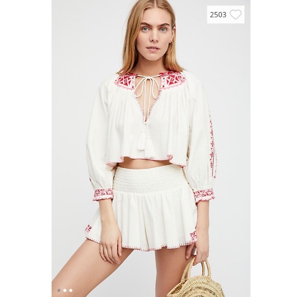 Free People Pants - Free People Ivory Embroidered Shorts Set